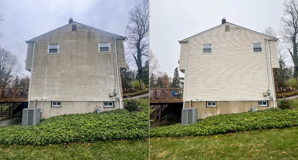Before and after of house pressure washing