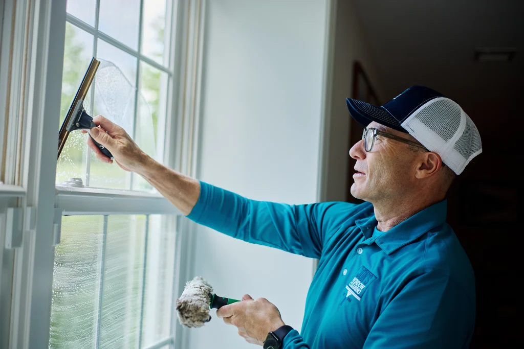 Interior home window cleaning including glass, window screens, sills and frames